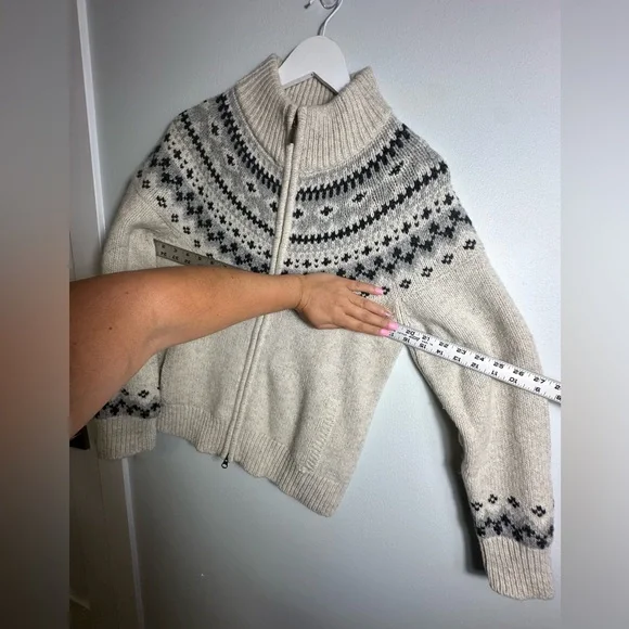 NWT L.L. Bean Fair Isle Classic Rag Wool Grandmacore Zip Cardigan Size Large - Picture 14 of 16